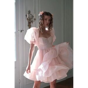 Selkie Pink Puff Sleeve Dress